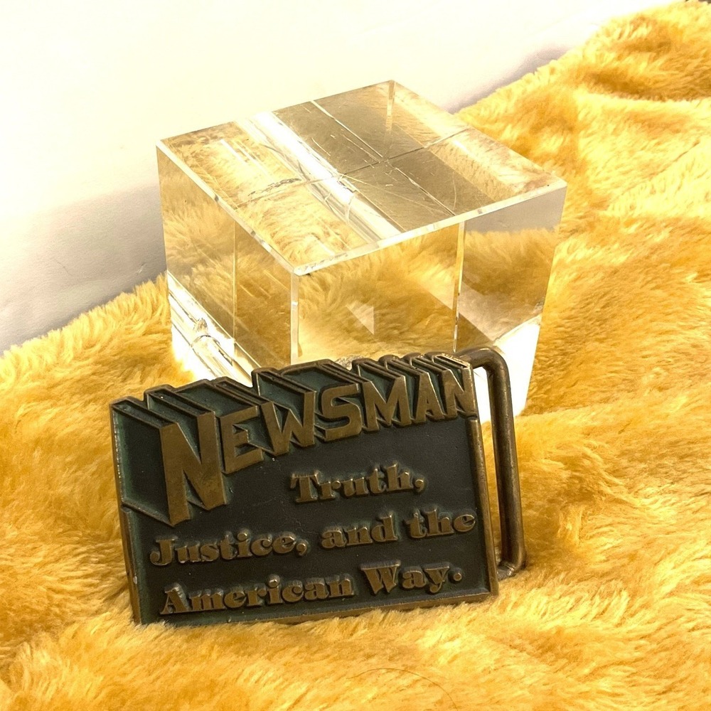 Vintage Siskiyou Newsman Belt Buckle Solid Bronze Truth Justice Americana